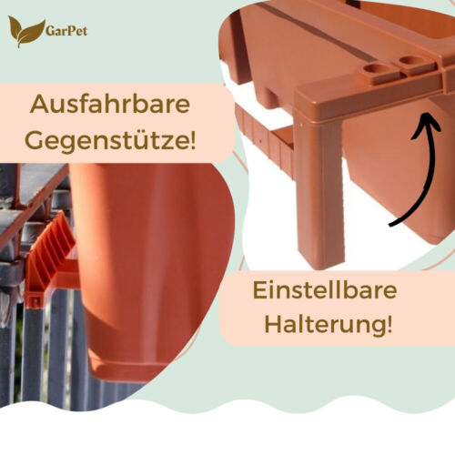 2x Blumenkasten Balkon Geländer Blumen Kasten mit Halterung Wasserspeicher 60 cm - Bild 4 von 7
