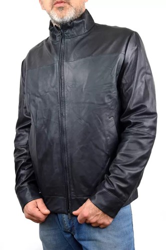 New Massimo Dutti Mens Dark Blue Leather Jacket Size L Biker Motorcycle - Picture 6 of 12