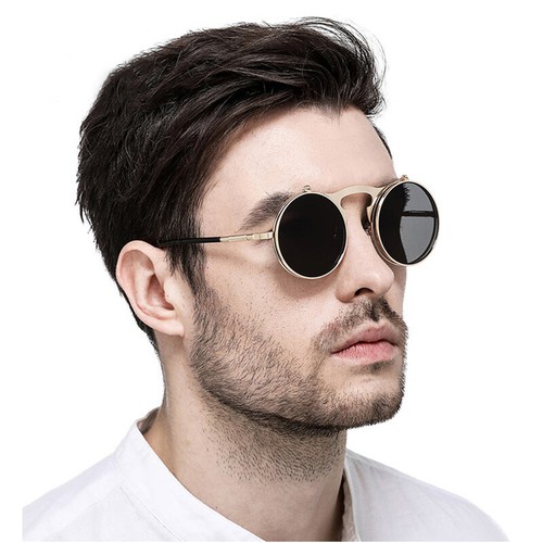 Vintage Round Flip Up Sunglasses Retro John Lennon Style Circle Unisex Glasses - Picture 7 of 37