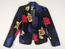 Metro Style Blazer Women 6 Velvet Black Blue Pink Amber Floral One Button Y2K