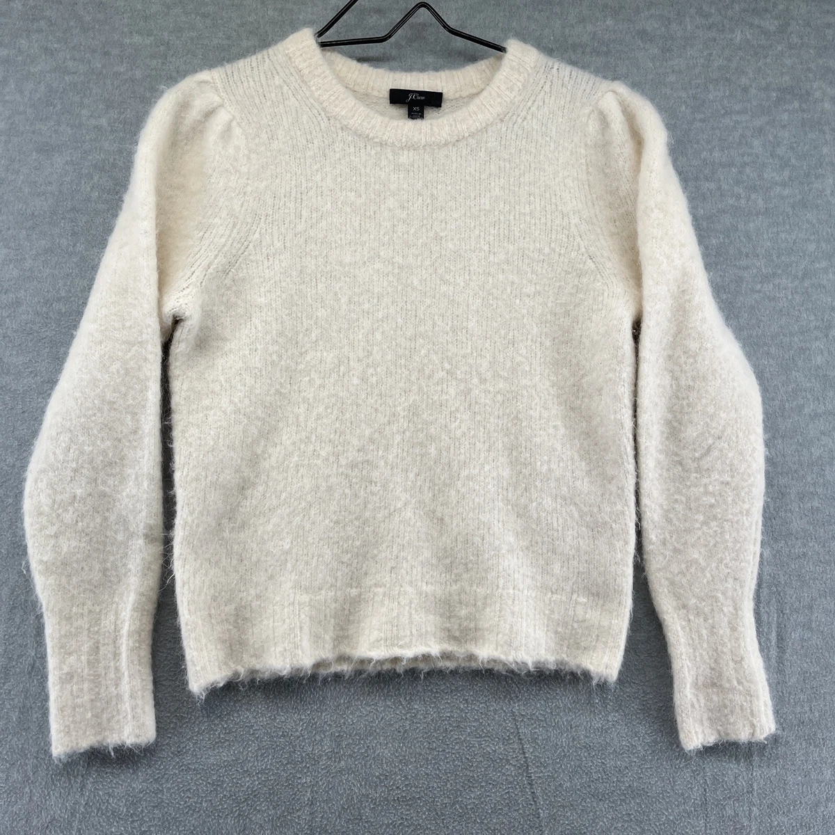 J. Crew Fuzzy Crewneck Women s Sweater White Warm Alpaca XS