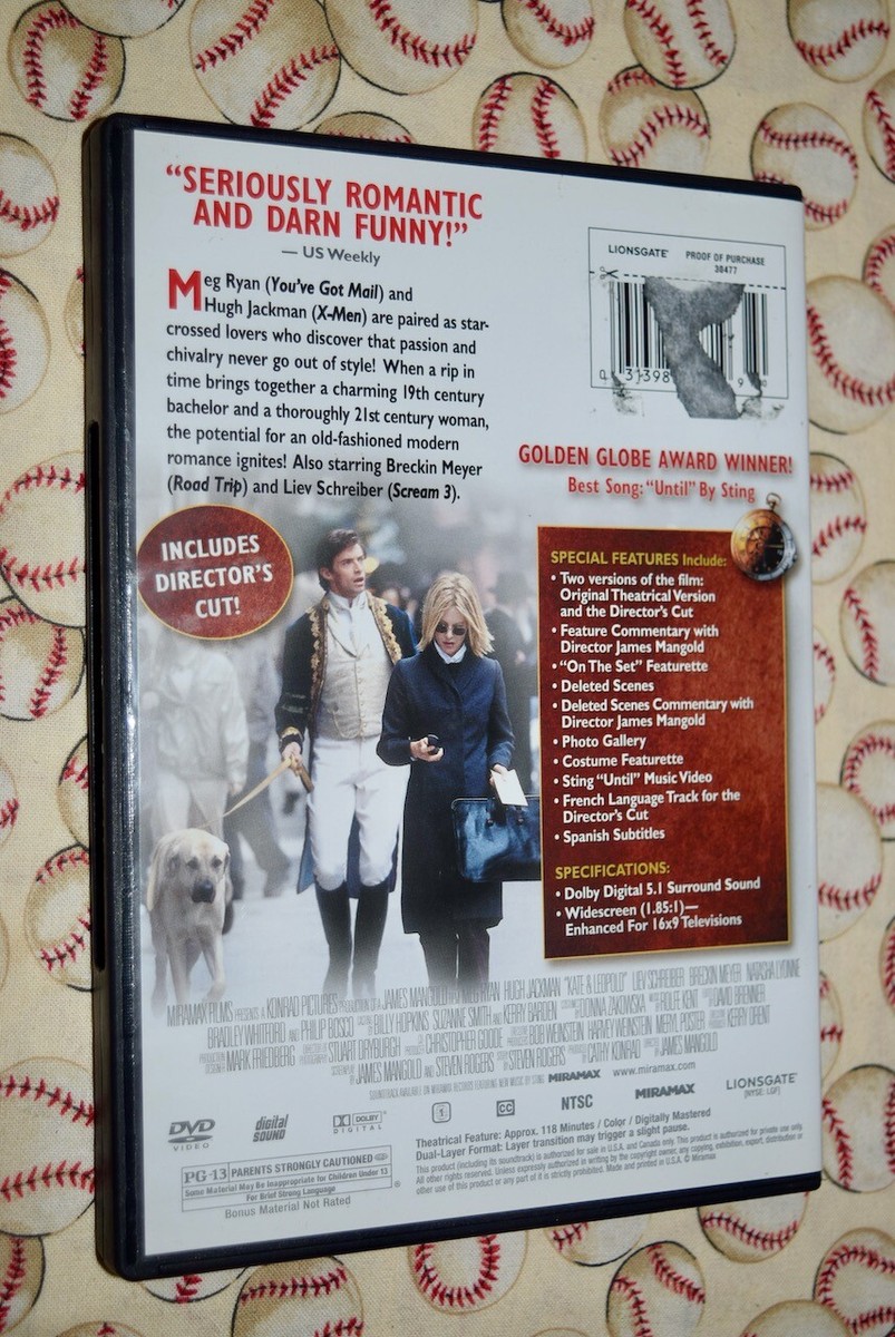Kate and Leopold DVD 2002 Meg Ryan Hugh Jackman Liev Schreiber