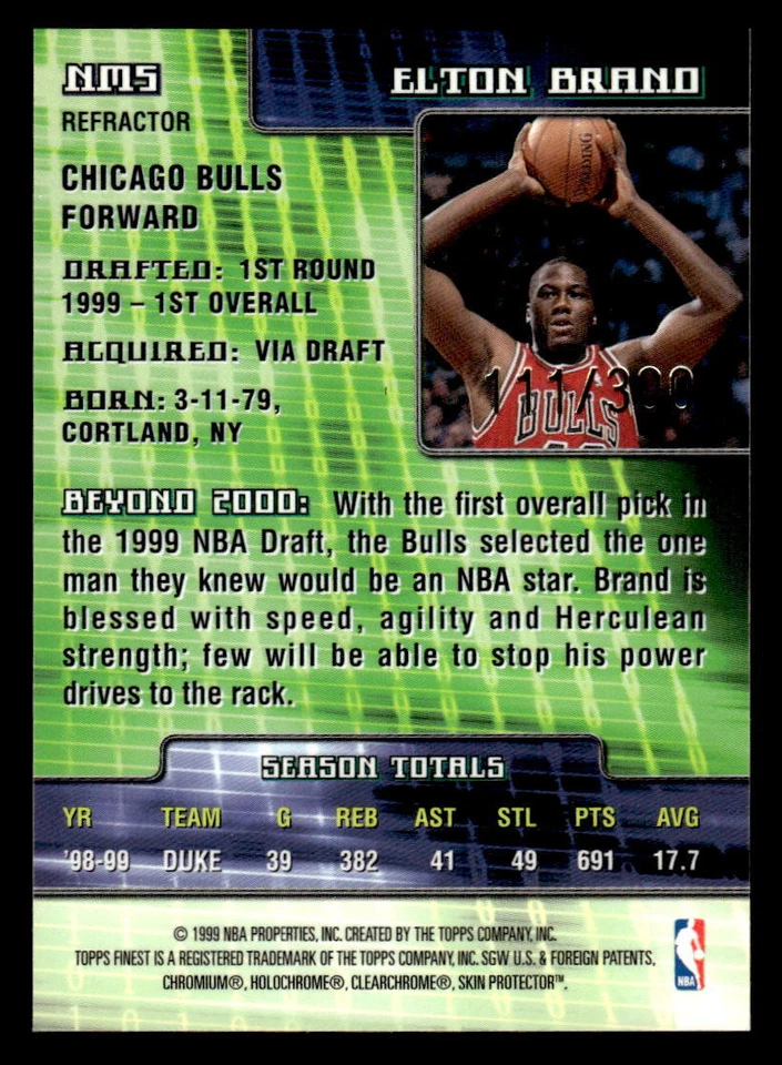 1999-00 Finest #NM5 Elton Brand New Millennium Refractors #/300 - Image 2 of 2