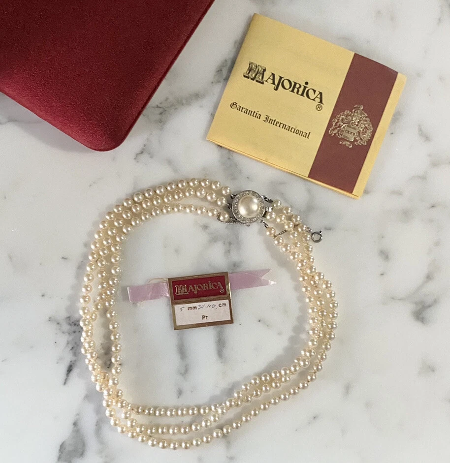 VINTAGE MAJORICA TRIPLE STRAND PEARLS Necklace w Box eBay