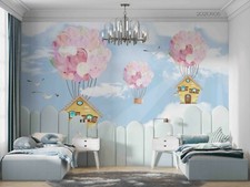 3D House Pink Heart Balloon Wallpaper Wall Mural Removable Self-adhesive 199