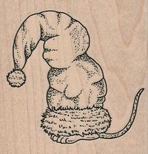 Christmas Hat Hiding 2 1/4 x 2 1/4" Rubber Stamp, Christmas Stamp