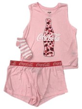 Coca-Cola Womens Pink Coke Tank Tee Shorts Socks Pajamas Sleep Set
