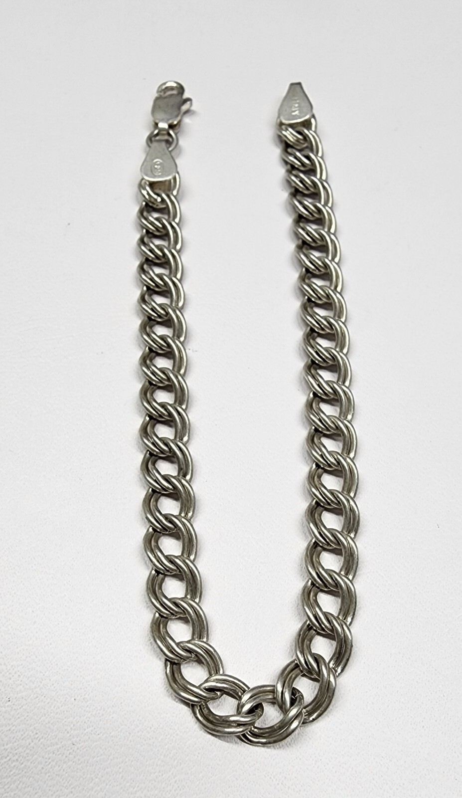 Sterling Silver Double Curb Link Charm Bracelet 7" 5.5mm Wide 6.07g