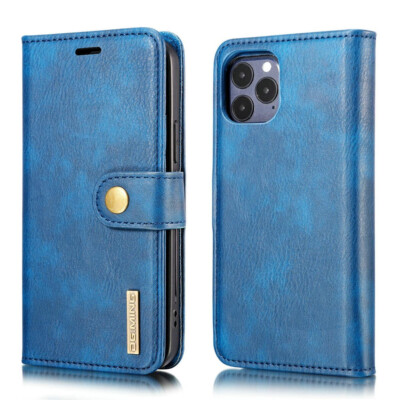 Blue DG.Ming Textured 3 Card 1 Cash Wallet Magnetic Case For iPhone 12 / 12 Pro