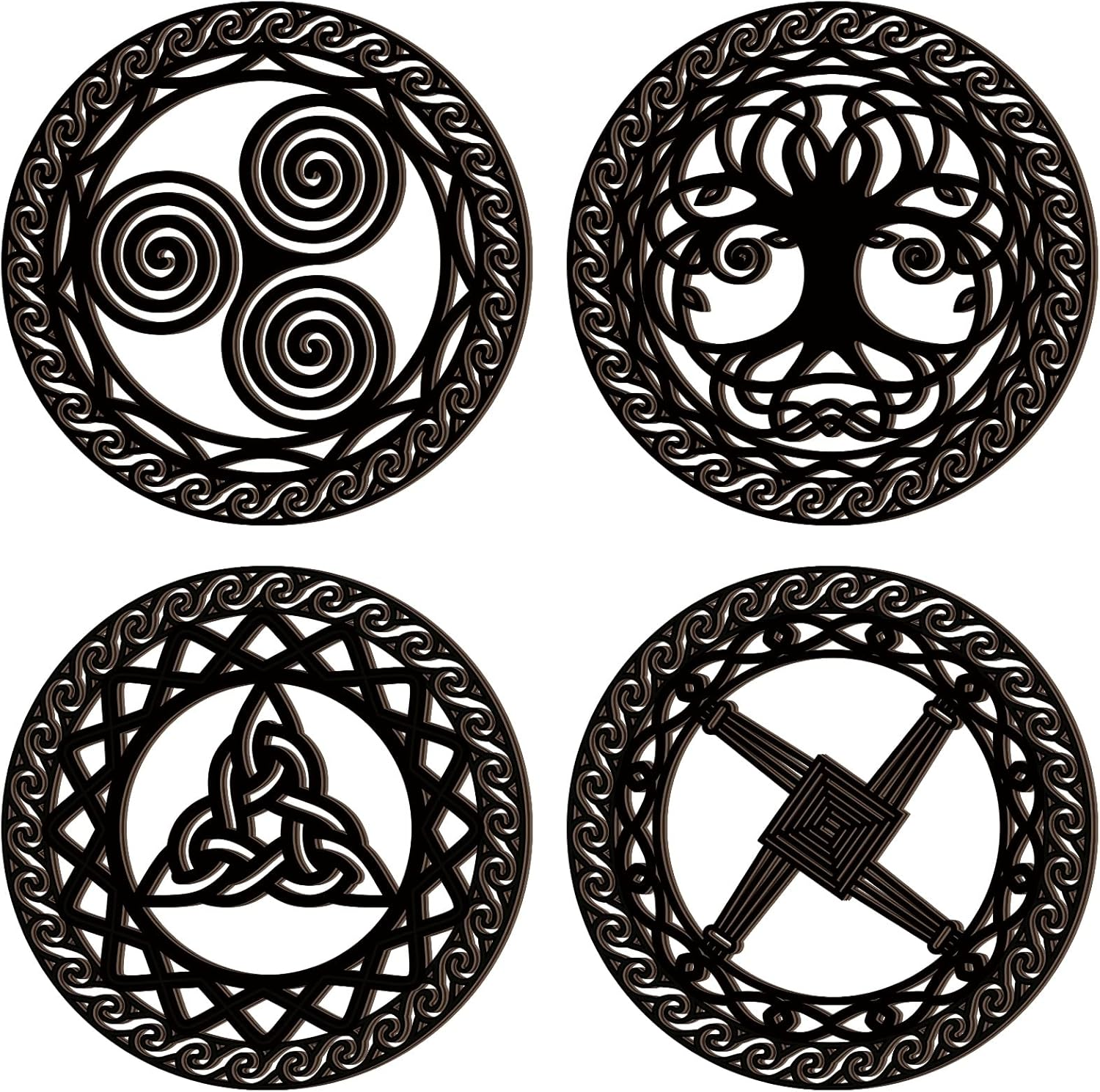 Celtic Symbol Wall Decor 4 Pcs Celtic Cross Knot Triple Spiral Symbol Wood Sign