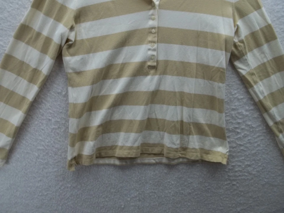 Camisa polo a rayas beige Duck Head para mujer talla M 8 botones manga larga Foto 3 de 4