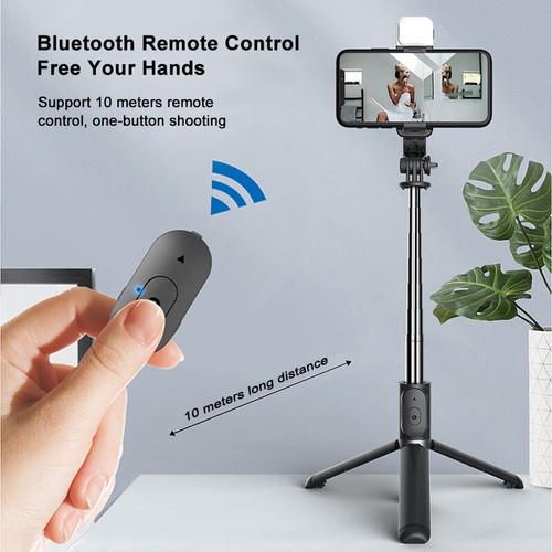 Bluetooth Selfie Stick Foldable Remote Tripod With Fill Light for Android iPhone - Zdjęcie 5 z 10