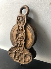 Vintage XIXe Ancien Poulie Système Monte Baisse Laiton Chaîne Lustre Suspension