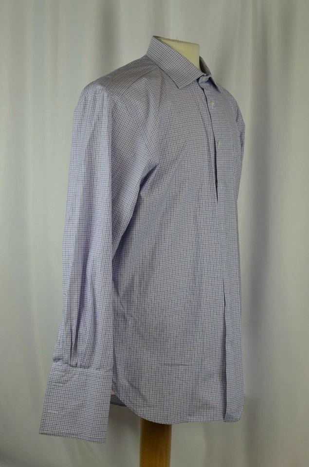 Pink Men's Shirt Size 17 Check Pattern French Cuff Spread Collar Career 17/43  - Image 4 of 4