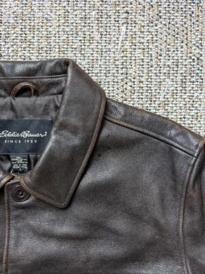 vintage EDDIE BAUER car coat PATINA brown leather L jacket | eBay
