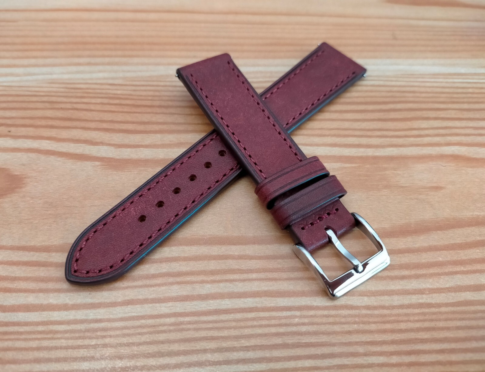 Wine/Burgundy Pueblo Top Grain Leather Watch Strap with Quick Release Spring Bar
