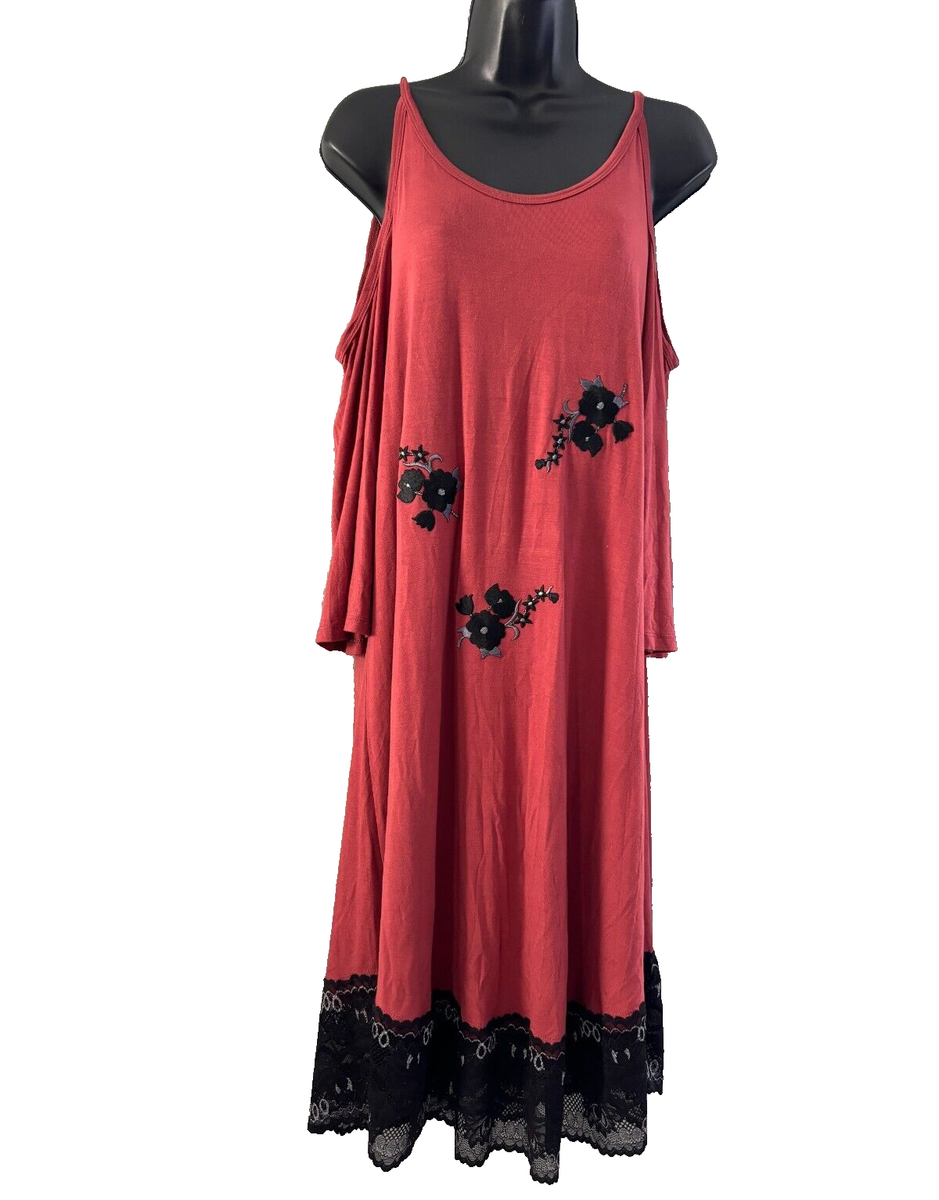 Nelly Cold Shoulder Floral Embroidered Casual Dress Womens Size Large Lace  Trim