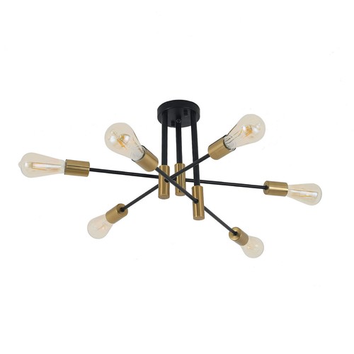 Industrial 6-Light Ceiling Lamp - Black & Copper Chandelier Fixture - Picture 4 of 14