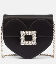 Nwt New Roger Vivier Women's Black Love Embellished Satin Shoulder Bag $1745+