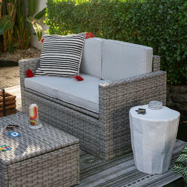 Outdoor Wicker Storage Loveseat With Light Gray Cushions Patio Pool Furniture For Sale Online