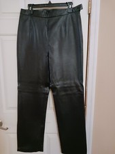 CLIO Black Leather Women's Pants 12 Lined w/Side Zipper Flat Front