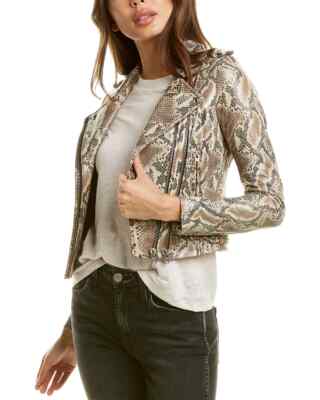 IRO Luiga Snake-Effect Leather Biker Jacket Size 36 MSRP