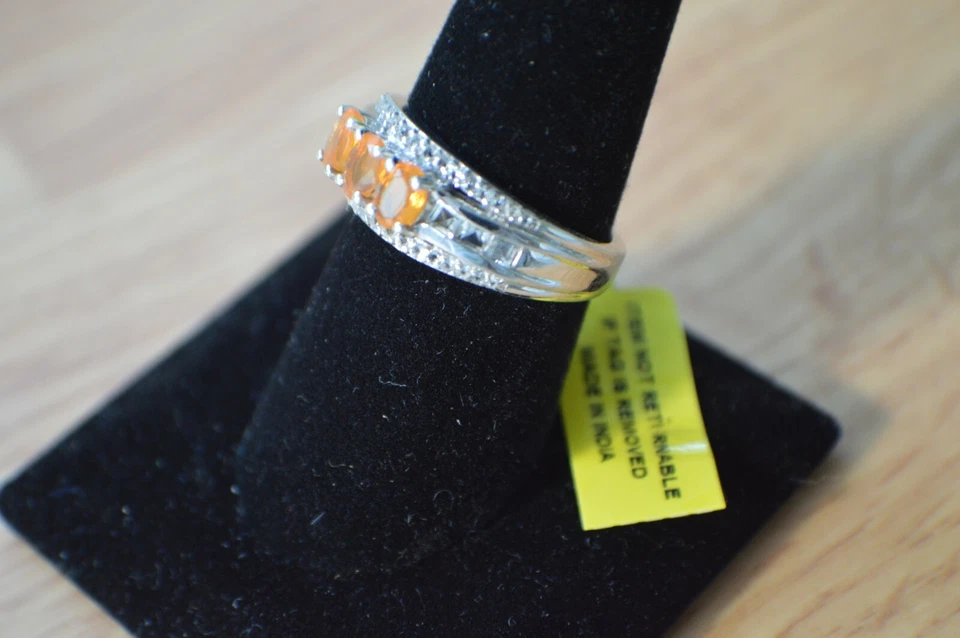 1.60ct Mexican Fire Opal / Topaz Ring Platinum over Sterling Silver Size 7 - Image 2 of 4