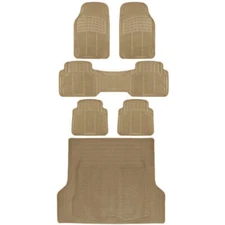 Complete Set All Weather Sturdy Rubber Mats ( 1st, 2nd, 3rd Row & Cargo ) Beige