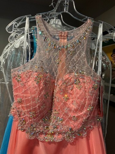 Koralle Crop Top 2 Stück Chiffon Cocktailkleid Neu mit Etikett Haken im Rock! gr. L (10-12) - Bild 2 von 4