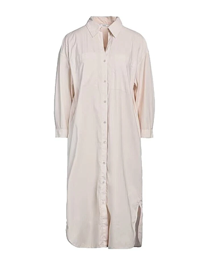 Cotton 3/4 Sleeve Solid Shirt Dresses