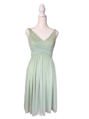 sage short bridesmaid dresses Flare Sleeves Sage Green Bridesmaid Dress with Buttons – Dreamdressy main image 1