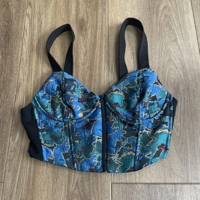 Zara Jacquard Bustier Blue & Black Printed Crop Top size M 