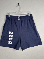 MJ Soffe Shorts Mens Large Navy Blue NNFD Logo Drawstring Athletic USA Made