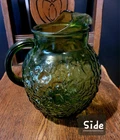 Vintage Anchor Hocking Lido Milano Crinkle Glass Ball Pitcher Avocado Green
