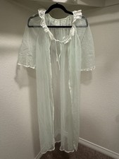 Berkliff Vintage - Peignoir Sheer Robe - Mint Green White Lace 100 Nylon