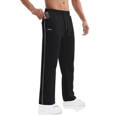 Straight Leg Mens Sweatpants Open Bottoms Exercise Pants Casual Lounge Pants ...