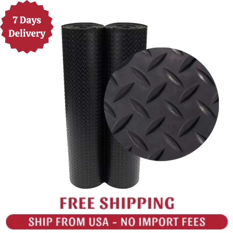 Home Gym Floor Mat Diamond Plate Rubber Roll Garage Golf Cart Truck Bed 4' x 2'