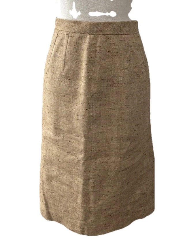 Vintage Talbots Beige Brown Tweed Wool Silk Pencil Skirt Size 6 Y2K