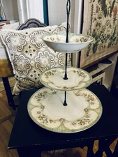 3 tiered serving stand vintage Delicate Victorian Floral Design 10” 6” And 5”