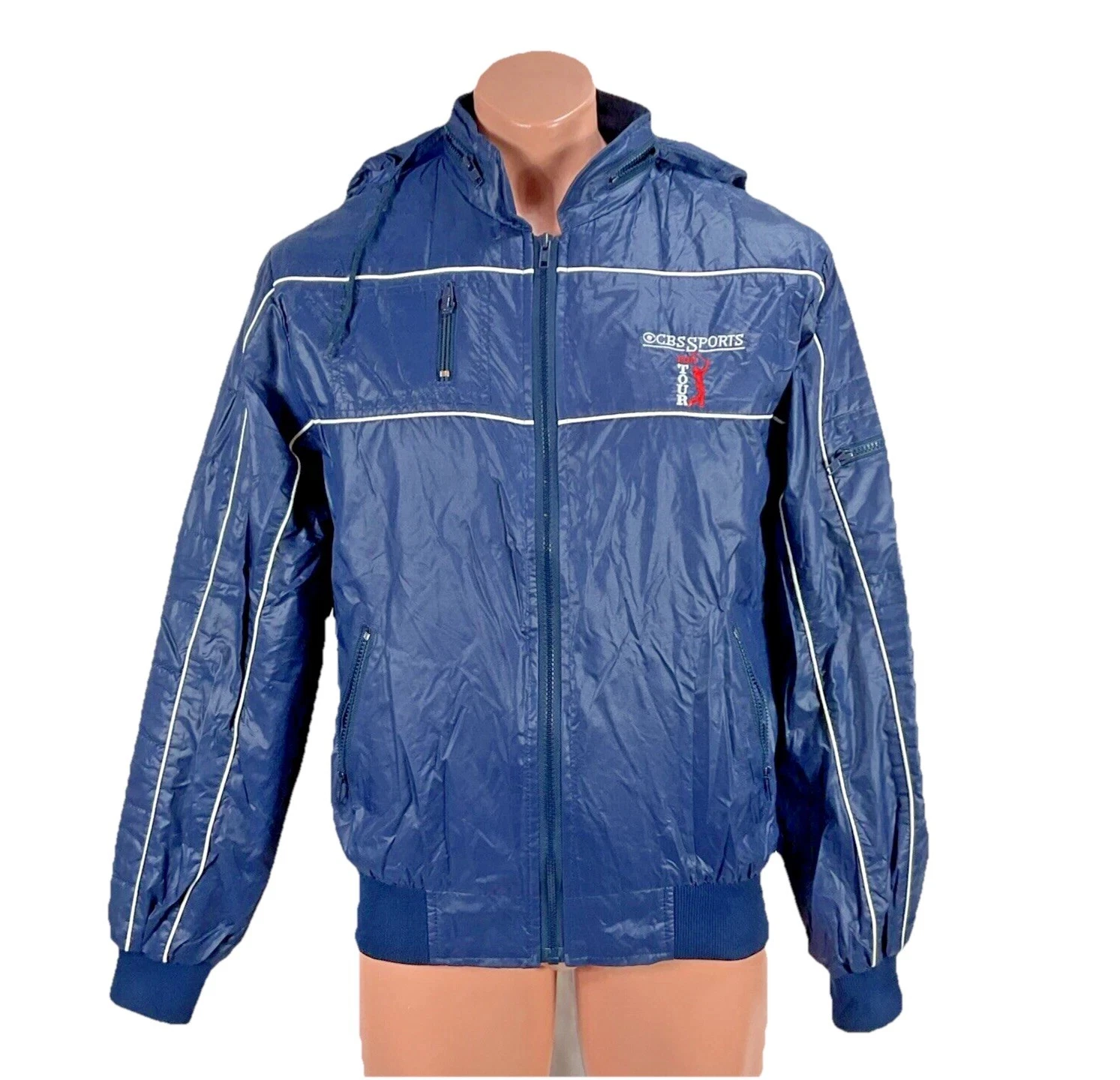 Vintage 80s 70s PGA Tour CBS Sports Windbreaker Packable Jacket Sz M