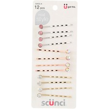 2 Pack Scunci Real Style Bobby Pins, Assorted Metal Stone, 12 Ct