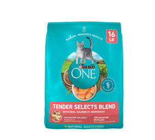 Purina ONE Tender Select Blends Dry Cat Food, Salmon, 16 lb Bag -New