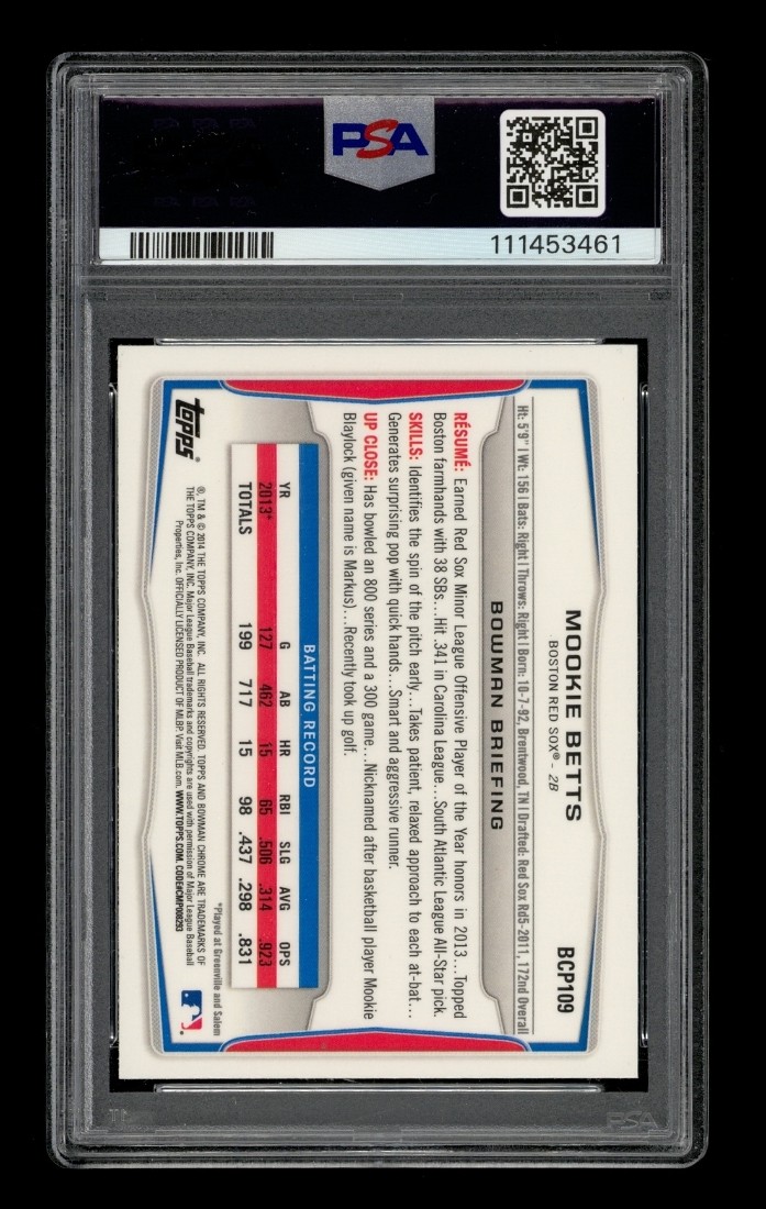 2014 Bowman Prospects Chrome: #BCP109 Mookie Betts PSA 10 GEM MINT view 2