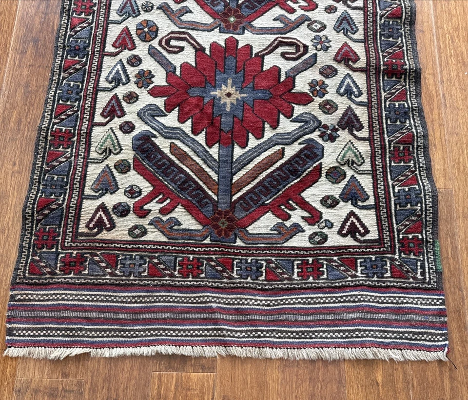 Alfombra Kilim Lana Pie Corredor Caucásico Tejido Plano Decoración Boho 74 x 35 pulgadas Foto 4 de 4