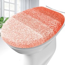 Coral Microfiber Toilet Lid Cover 17.5x15 Inch Machine Washable Rubber Backing