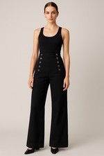 Vtg Seafarer Uniform Black Sailor Pants 1960s-70s High Waist Button Fly Anchor S