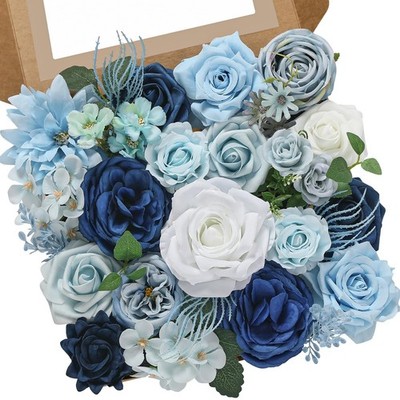 Artificial FlowersBlue Fake Roses Silk Flowers for DIY Wedding Bridal Bouquet...