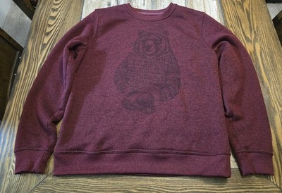 Lucky Brand Shearless Fleece Mens L Burgundy Graphic Bear Crewneck Sweatshirt