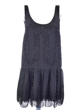 Jack Wills Silk Dress Black Beaded Drop Waist Open Back Art deco Gatsby Party 8