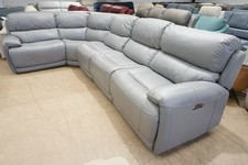 FV Link mid grey leather electric reclining 5 piece Large Corner Sofa